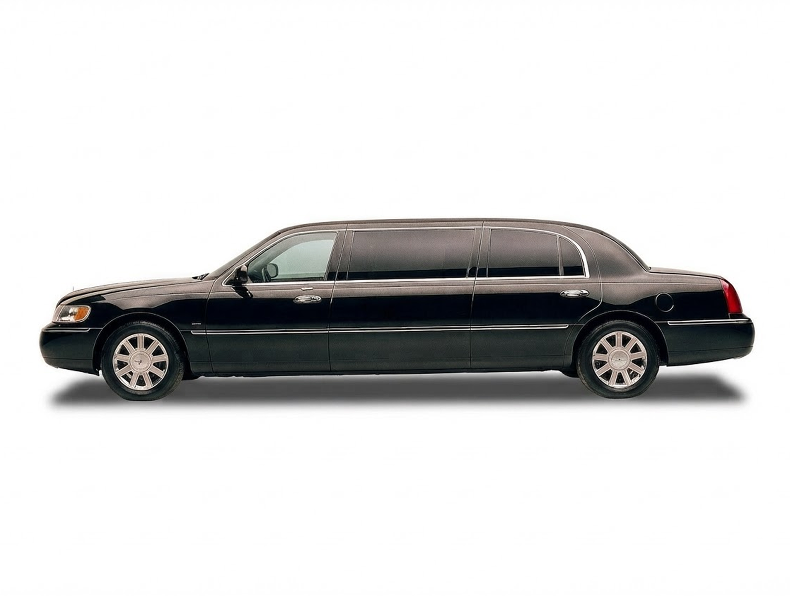 Black stretch limousine side profile on white background